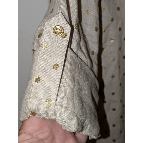 Charter Club Linen Luxury Gold Polka‎ Dot Button Down Shirt Size S NWOT - Picture 4 of 7